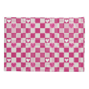 Pink Checkers & Hearts Pillow Case