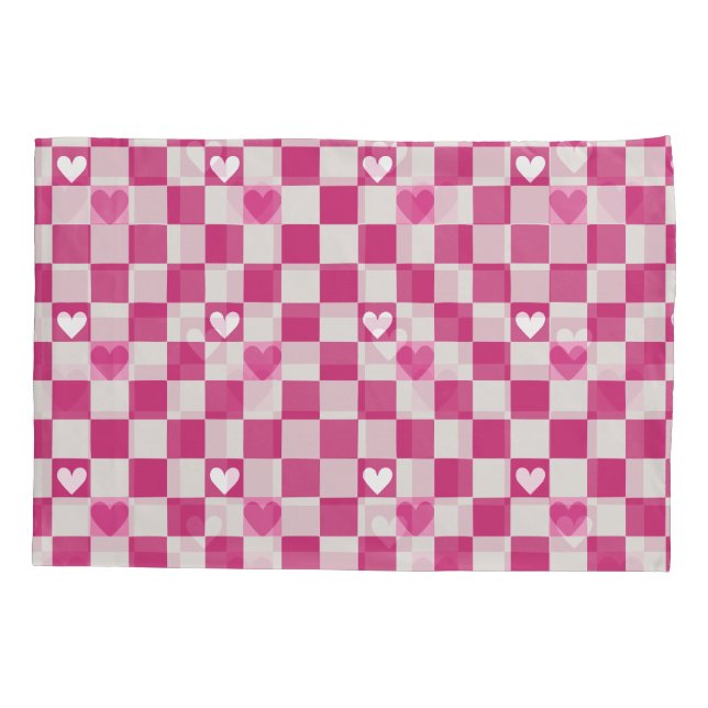 Pink Checkers & Hearts Pillow Case (Back)