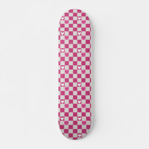 Pink Checkers & Hearts Skateboard