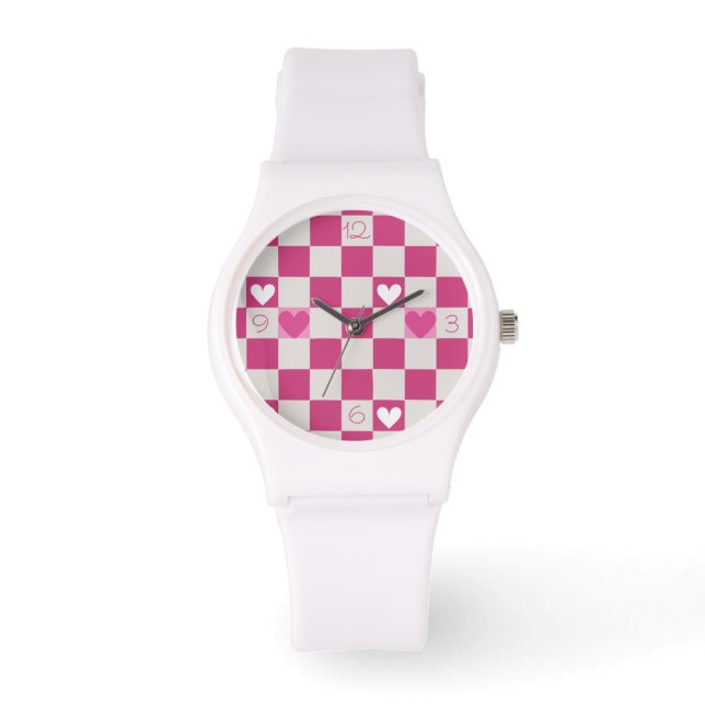 Pink Checkers & Hearts Watch (Front)