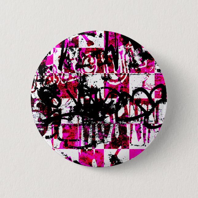 Pink Checkers Pinback Button (Front)