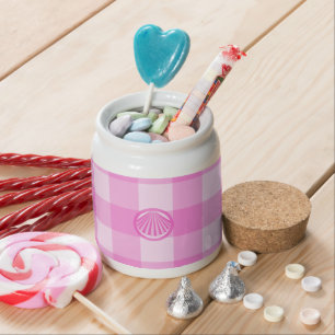Pink Checkers with Sea Shell- Candy Jar