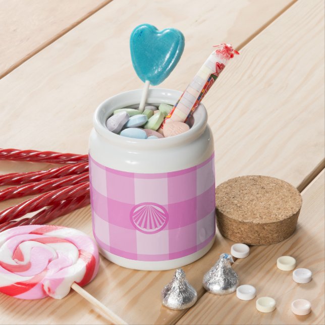 Pink Checkers with Sea Shell- Candy Jar (In Situ)