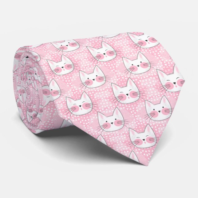 Pink Cheeked Kitty Cat Neck Tie (Rolled)