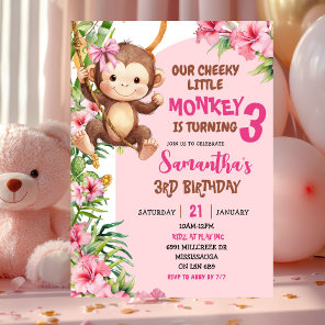 Pink Cheeky Little Monkey Savannah Theme Birthday Invitation