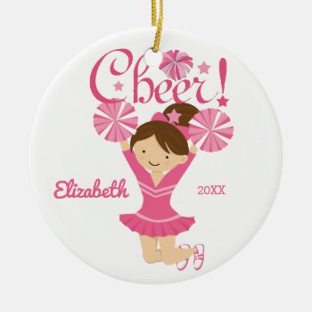 Pink Cheer Brunette Cheerleader Ornament by celebrateitornaments at Zazzle