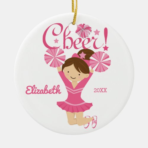 Pink Cheer Brunette Cheerleader Ornament