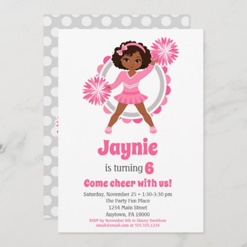 Pink Cheerleader _ African American Birthday Invitation