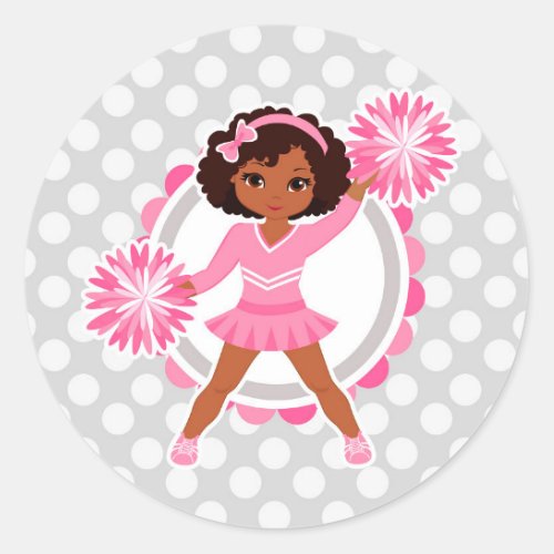Pink Cheerleader African American  _ Cute Cheer Classic Round Sticker