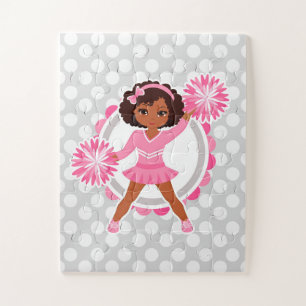 Pink Cheerleader African American - Cute Cheer Jigsaw Puzzle