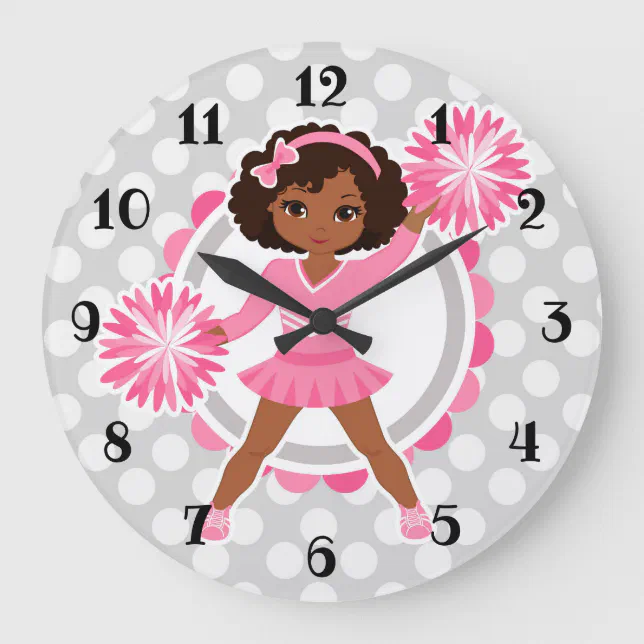 Pink Cheerleader African American - Cute Cheer Large Clock | Zazzle