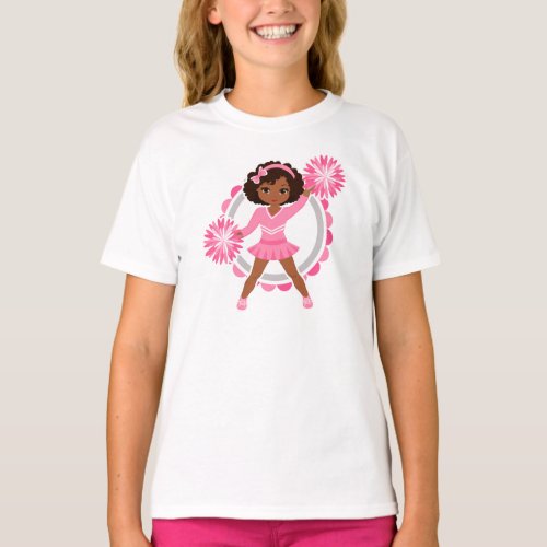 Pink Cheerleader African American  _ Cute Cheer T_Shirt