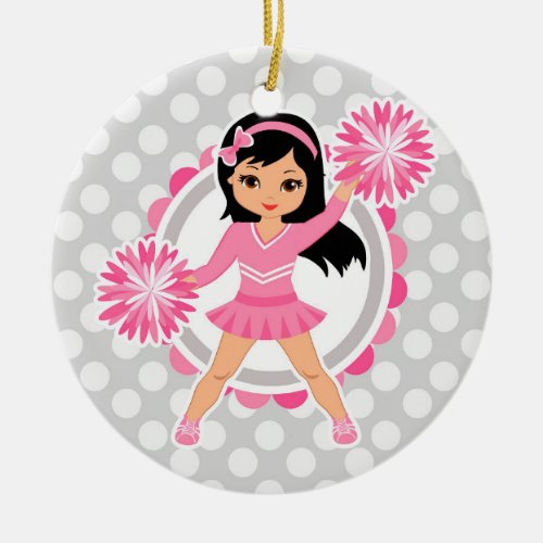 Pink Cheerleader Black Hair _ Cute Cheer Ceramic Ornament