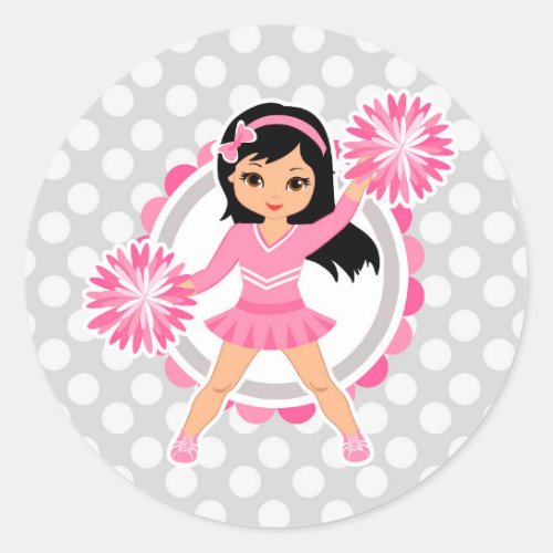 Pink Cheerleader Black Hair _ Cute Cheer Classic Round Sticker