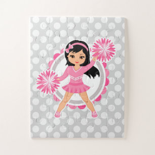 Pink Cheerleader Black Hair - Cute Cheer Jigsaw Puzzle