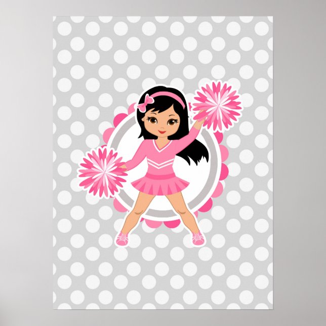 Pink Cheerleader Black Hair - Cute Cheer Poster (Front)