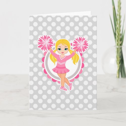 Pink Cheerleader Blonde _ Cute Cheer Card