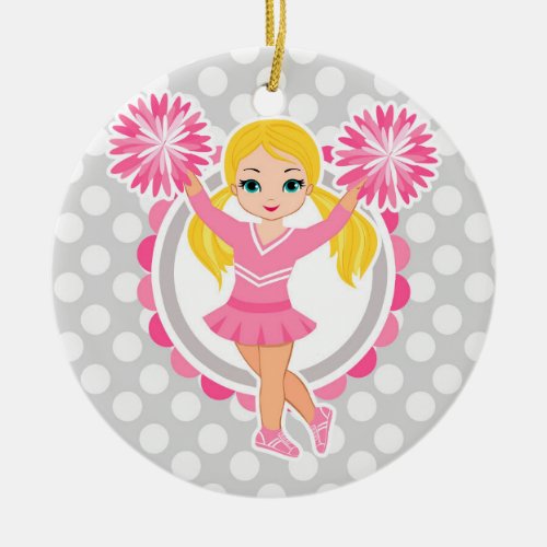 Pink Cheerleader Blonde _ Cute Cheer Ceramic Ornament