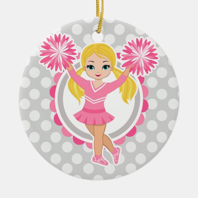 Pink Cheerleader Blonde - Cute Cheer Ceramic Ornament (Front)