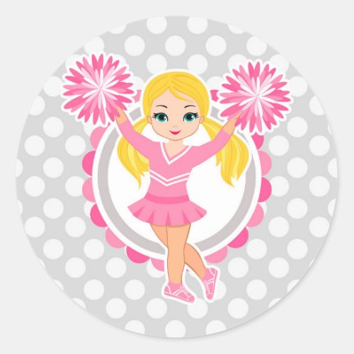 Pink Cheerleader Blonde _ Cute Cheer Classic Round Sticker