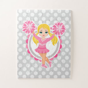 Pink Cheerleader Blonde - Cute Cheer Jigsaw Puzzle