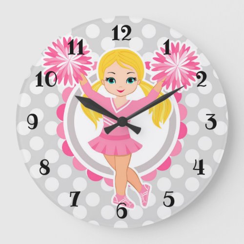 Pink Cheerleader Blonde _ Cute Cheer Large Clock