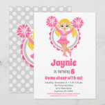 Pink Cheerleader - Blonde Girls Cheer Birthday Invitation