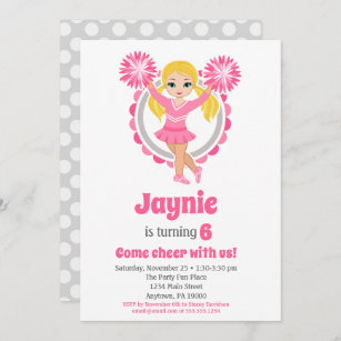Pink Cheerleader - Blonde Girls Cheer Birthday Invitation