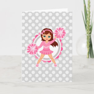 Pink Cheerleader Brunette - Cute Cheer Card