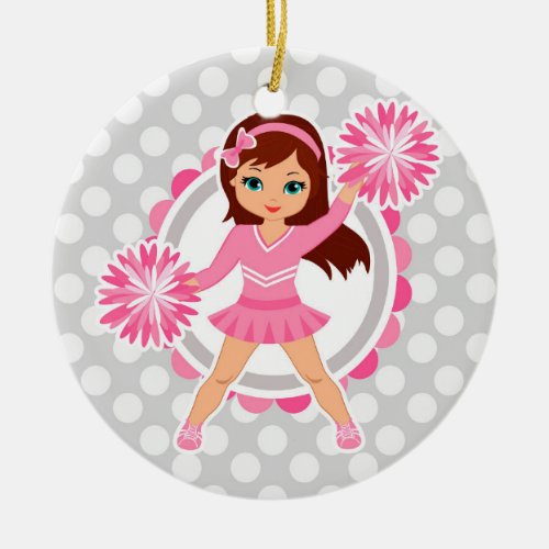 Pink Cheerleader Brunette _ Cute Cheer Ceramic Ornament
