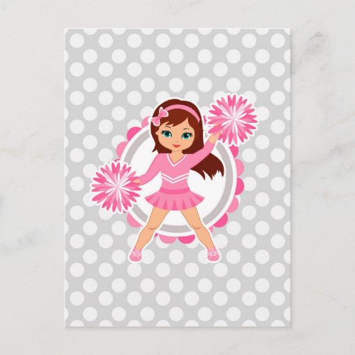 Pink Cheerleader Brunette _ Cute Cheer Postcard