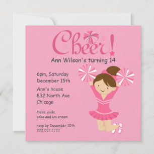 Pink Cheerleader Cheers Birthday Invitation