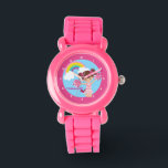 Pink Cheerleader Cute Custom Cheerleading Kids Watch<br><div class="desc">A cheerleading watch featuring a girl jumping with pink and white pom poms underneath a rainbow in the blue sky. Customize this with your little future cheerleader's name.</div>