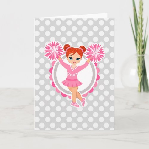 Pink Cheerleader Redhead _ Cute Cheer Card