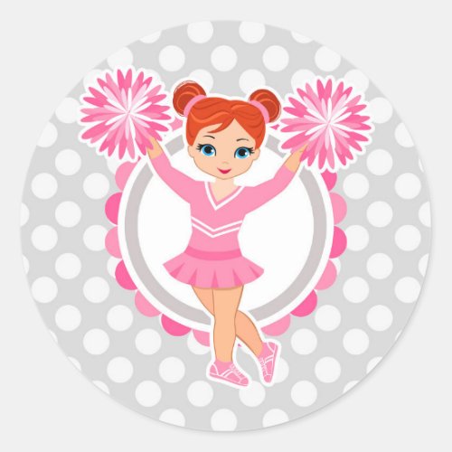 Pink Cheerleader Redhead _ Cute Cheer Classic Round Sticker