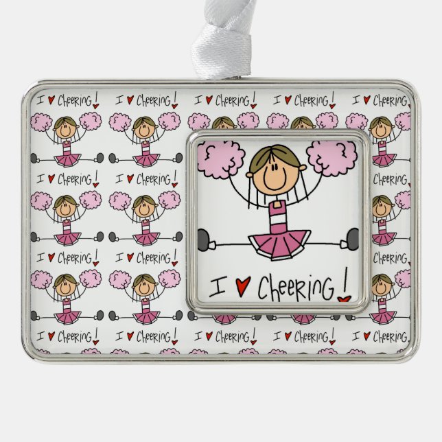 Pink Cheerleader Silver Plated Framed Ornament (Front)