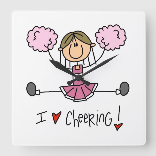 Pink Cheerleader Square Wall Clock (Front)