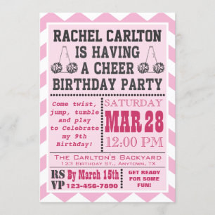 Pink Cheerleading Birthday Party Invitation