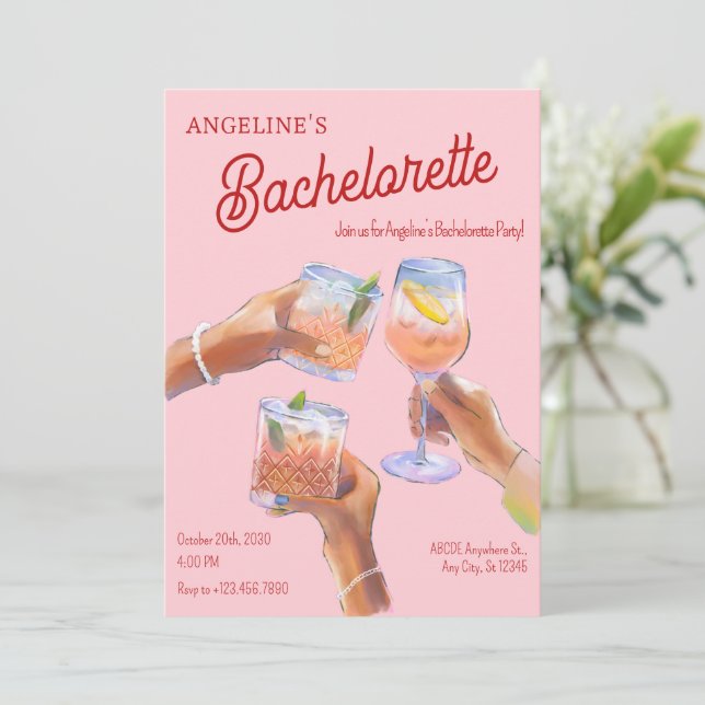 Pink cheers Bachelorette Invitation (Standing Front)