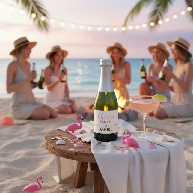 Pink Cheers Bachelorette Mini Champagne Sparkling Wine Label (Creator Uploaded)