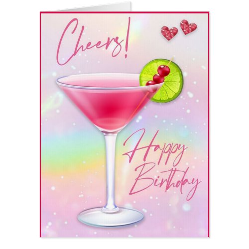 Pink Cheers Happy Birthday Greeting Big Card