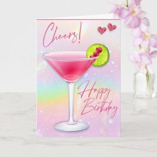 Pink Cheers Happy Birthday Greeting Card