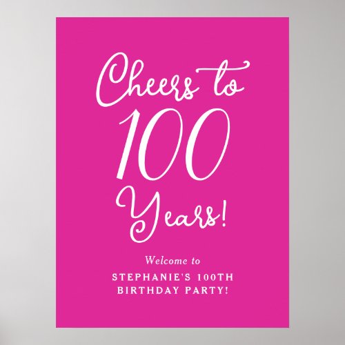 Pink Cheers to 100 Years Birthday Welcome Poster