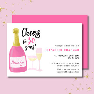 Pink Cheers to 30 years bubbly 30th birthday Invitation