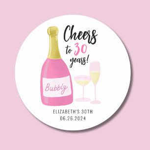 Pink Cheers to 30 years bubbly 30th birthday party Classic Round Sticker