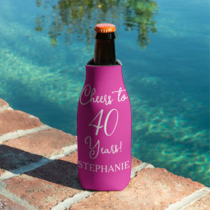 Pink Cheers to 40 Years 40th Birthday Bottle Cooler