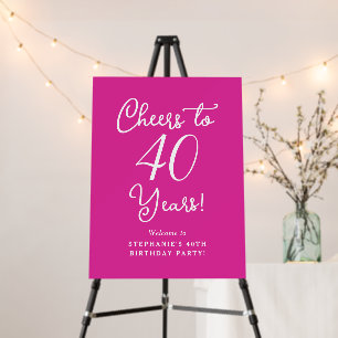 Pink Cheers to 40 Years 40th Birthday Welcome Sign