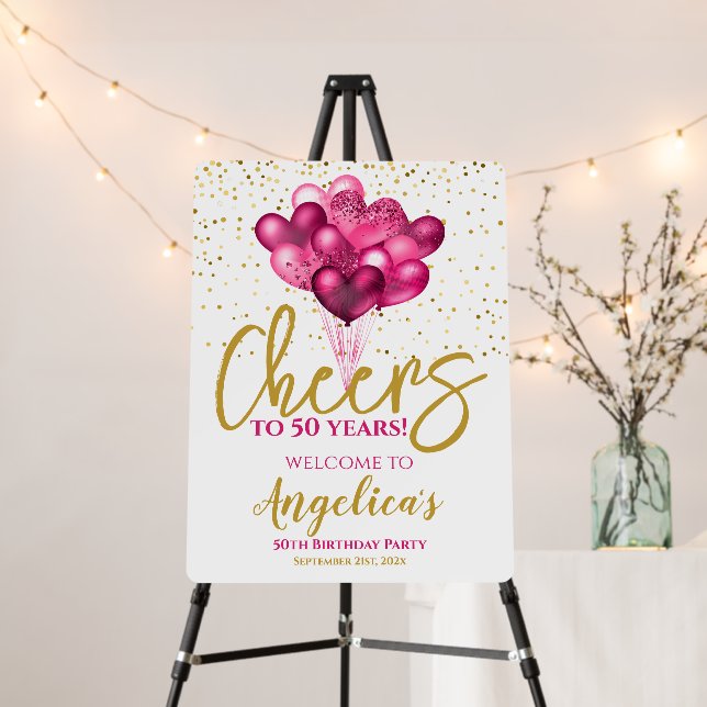 Pink Cheers To 50 Years 50th Birthday Foam Board (In Situ (Stand))