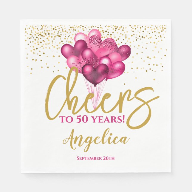 Pink Cheers To 50 Years 50th Birthday Napkins (Front)