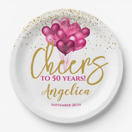 Pink Cheers To 50 Years 50th Birthday Paper Plates